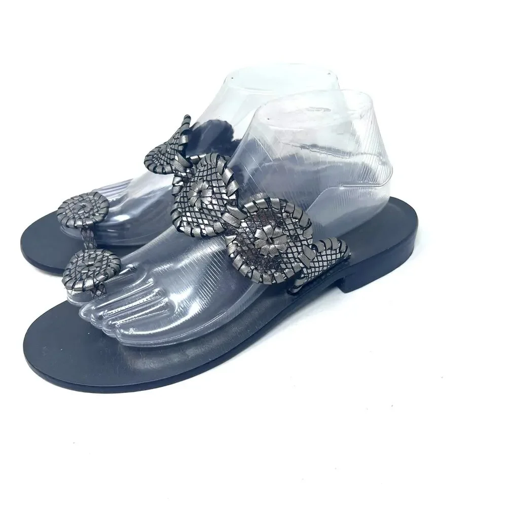 Jack Rogers Toe Ring Sandal Women's Size 9.5 Pewter Leather Slip On Flat - Picture 4 of 11